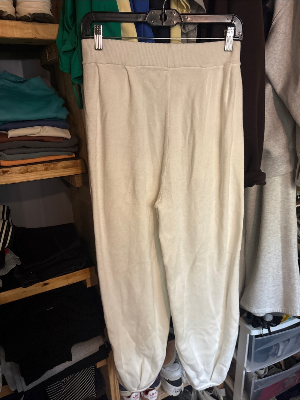Women’s Cream Knit Wide-Leg Pants